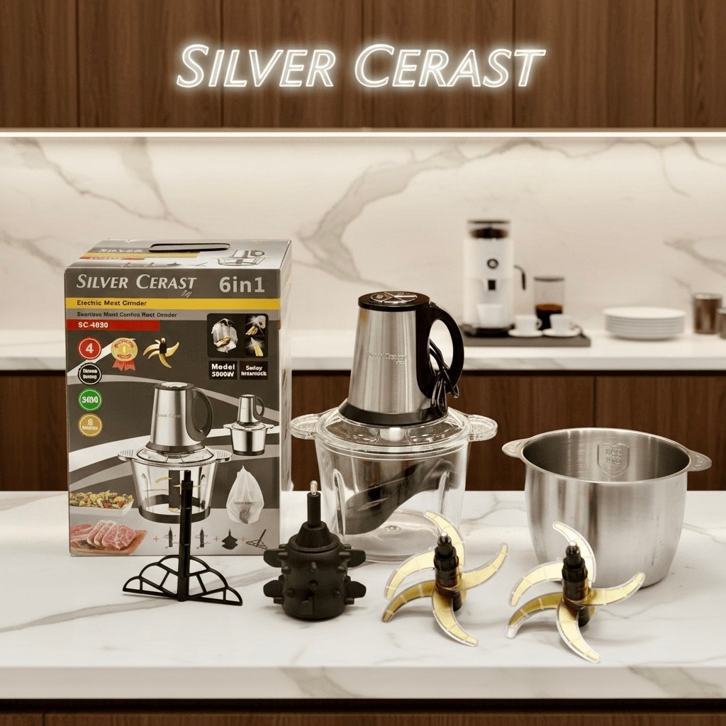 خردکن دو کاسه ای سیلور کرست مدل SC4030، 6 تیغه تیتانیوم طلایی، همراه با سیر پوست کن و همزن - 3 کاره - قدرت 3000 وات